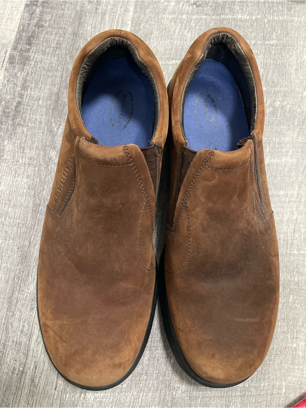 Merrell Brown Suede Slip-On Loafers with Blue Insole